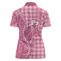 Pink Hawaii Palaka Cowboy Turtle Women Polo Shirt Hawaiian Paniolo Puakenikeni Maile Lei DT05 - Polynesian Pride