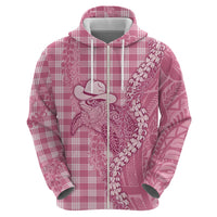 Pink Hawaii Palaka Cowboy Turtle Zip Hoodie Hawaiian Paniolo Puakenikeni Maile Lei DT05 - Polynesian Pride