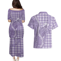 Purple Hawaii Palaka Cowboy Turtle Couples Matching Puletasi and Hawaiian Shirt Hawaiian Paniolo Puakenikeni Maile Lei DT05 - Polynesian Pride