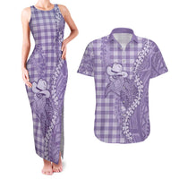 Purple Hawaii Palaka Cowboy Turtle Couples Matching Tank Maxi Dress and Hawaiian Shirt Hawaiian Paniolo Puakenikeni Maile Lei DT05 Purple - Polynesian Pride