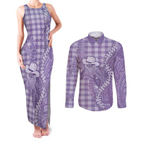 Purple Hawaii Palaka Cowboy Turtle Couples Matching Tank Maxi Dress and Long Sleeve Button Shirt Hawaiian Paniolo Puakenikeni Maile Lei DT05 Purple - Polynesian Pride