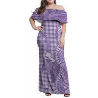 Purple Hawaii Palaka Cowboy Turtle Family Matching Off Shoulder Maxi Dress and Hawaiian Shirt Hawaiian Paniolo Puakenikeni Maile Lei DT05 Mom's Dress Purple - Polynesian Pride
