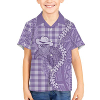 Purple Hawaii Palaka Cowboy Turtle Family Matching Off Shoulder Short Dress and Hawaiian Shirt Hawaiian Paniolo Puakenikeni Maile Lei DT05 Son's Shirt Purple - Polynesian Pride