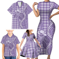 Purple Hawaii Palaka Cowboy Turtle Family Matching Short Sleeve Bodycon Dress and Hawaiian Shirt Hawaiian Paniolo Puakenikeni Maile Lei DT05 - Polynesian Pride