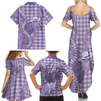 Purple Hawaii Palaka Cowboy Turtle Family Matching Summer Maxi Dress and Hawaiian Shirt Hawaiian Paniolo Puakenikeni Maile Lei DT05 - Polynesian Pride