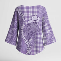 Purple Hawaii Palaka Cowboy Turtle Kimono Sleeve Blouse Hawaiian Paniolo Puakenikeni Maile Lei DT05 - Polynesian Pride