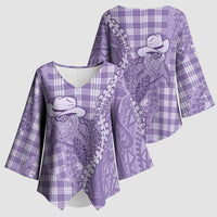 Purple Hawaii Palaka Cowboy Turtle Kimono Sleeve Blouse Hawaiian Paniolo Puakenikeni Maile Lei DT05 - Polynesian Pride