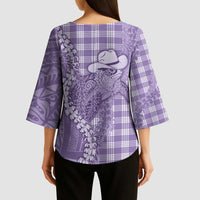 Purple Hawaii Palaka Cowboy Turtle Kimono Sleeve Blouse Hawaiian Paniolo Puakenikeni Maile Lei DT05 - Polynesian Pride