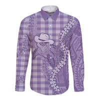 Purple Hawaii Palaka Cowboy Turtle Long Sleeve Button Shirt Hawaiian Paniolo Puakenikeni Maile Lei DT05 Unisex Purple - Polynesian Pride