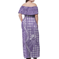 Purple Hawaii Palaka Cowboy Turtle Off Shoulder Maxi Dress Hawaiian Paniolo Puakenikeni Maile Lei DT05 - Polynesian Pride