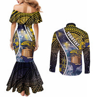 Personalised Tokelau Couples Matching Mermaid Dress and Long Sleeve Button Shirt National Badge Waves Style DT05 - Polynesian Pride