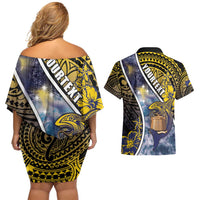 Personalised Tokelau Couples Matching Off Shoulder Short Dress and Hawaiian Shirt National Badge Waves Style DT05 - Polynesian Pride