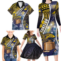 Personalised Tokelau Family Matching Long Sleeve Bodycon Dress and Hawaiian Shirt National Badge Waves Style DT05 - Polynesian Pride