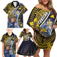 Personalised Tokelau Family Matching Off Shoulder Short Dress and Hawaiian Shirt National Badge Waves Style DT05 - Polynesian Pride
