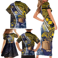 Personalised Tokelau Family Matching Short Sleeve Bodycon Dress and Hawaiian Shirt National Badge Waves Style DT05 - Polynesian Pride