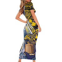 Personalised Tokelau Family Matching Short Sleeve Bodycon Dress and Hawaiian Shirt National Badge Waves Style DT05 - Polynesian Pride