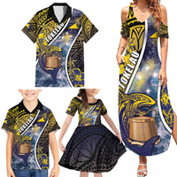 Personalised Tokelau Family Matching Summer Maxi Dress and Hawaiian Shirt National Badge Waves Style DT05 - Polynesian Pride