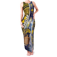Personalised Tokelau Family Matching Tank Maxi Dress and Hawaiian Shirt National Badge Waves Style DT05 Mom's Dress Yellow - Polynesian Pride