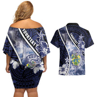 Personalised Pitcairn Islands Couples Matching Off Shoulder Short Dress and Hawaiian Shirt Coat Of Arms Waves Style DT05 - Polynesian Pride