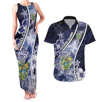 Personalised Pitcairn Islands Couples Matching Tank Maxi Dress and Hawaiian Shirt Coat Of Arms Waves Style DT05 Navy - Polynesian Pride