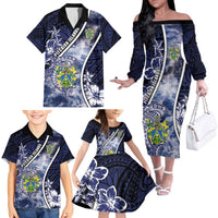 Personalised Pitcairn Islands Family Matching Off The Shoulder Long Sleeve Dress and Hawaiian Shirt Coat Of Arms Waves Style DT05 - Polynesian Pride