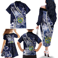Personalised Pitcairn Islands Family Matching Off The Shoulder Long Sleeve Dress and Hawaiian Shirt Coat Of Arms Waves Style DT05 - Polynesian Pride