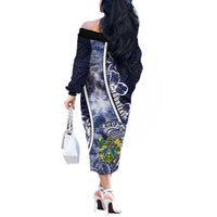 Personalised Pitcairn Islands Off The Shoulder Long Sleeve Dress Coat Of Arms Waves Style