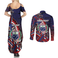Personalised Samoa Wrestling Couples Matching Summer Maxi Dress and Long Sleeve Button Shirt Polynesian Warrior Funny Style - Polynesian Pride