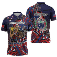 Personalised Samoa Wrestling Zipper Polo Shirt Polynesian Warrior Funny Style - Polynesian Pride