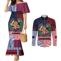 Personalised Samoa Boxing Couples Matching Mermaid Dress and Long Sleeve Button Shirt Samoan Boxer Funny Style - Polynesian Pride