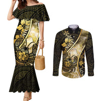 Personalised Niue Couples Matching Mermaid Dress and Long Sleeve Button Shirt Niuean Crab Waves Style