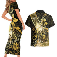 Personalised Niue Couples Matching Short Sleeve Bodycon Dress and Hawaiian Shirt Niuean Crab Waves Style DT05 - Polynesian Pride