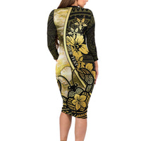 Personalised Niue Family Matching Long Sleeve Bodycon Dress and Hawaiian Shirt Niuean Crab Waves Style DT05 - Polynesian Pride