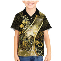 Personalised Niue Family Matching Mermaid Dress and Hawaiian Shirt Niuean Crab Waves Style DT05 Son's Shirt Gold - Polynesian Pride