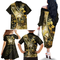 Personalised Niue Family Matching Off The Shoulder Long Sleeve Dress and Hawaiian Shirt Niuean Crab Waves Style DT05 - Polynesian Pride
