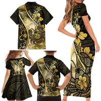 Personalised Niue Family Matching Short Sleeve Bodycon Dress and Hawaiian Shirt Niuean Crab Waves Style DT05 - Polynesian Pride
