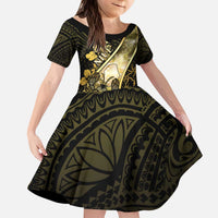 Personalised Niue Kid Short Sleeve Dress Niuean Crab Waves Style