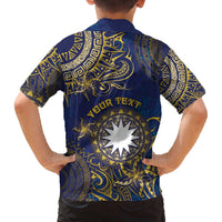 Personalised Nauru Family Matching Off The Shoulder Long Sleeve Dress and Hawaiian Shirt Hibiscus Polynesian Tribal Pattern DT05 - Polynesian Pride