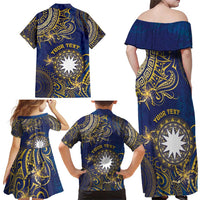 Personalised Nauru Family Matching Off Shoulder Maxi Dress and Hawaiian Shirt Hibiscus Polynesian Tribal Pattern DT05 - Polynesian Pride