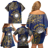 Personalised Nauru Family Matching Off Shoulder Short Dress and Hawaiian Shirt Hibiscus Polynesian Tribal Pattern DT05 - Polynesian Pride