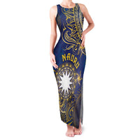 Personalised Nauru Family Matching Tank Maxi Dress and Hawaiian Shirt Hibiscus Polynesian Tribal Pattern DT05 Mom's Dress Navy - Polynesian Pride