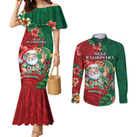 Hawaii Christmas Couples Matching Mermaid Dress and Long Sleeve Button Shirt Mele Kalikimaka Funny Hawaiian Santa DT05 Green - Polynesian Pride
