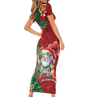 Hawaii Christmas Short Sleeve Bodycon Dress Mele Kalikimaka Funny Hawaiian Santa DT05 - Polynesian Pride
