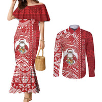 Tonga Christmas Couples Matching Mermaid Dress and Long Sleeve Button Shirt Kilisimasi Fiefia DT05 Red - Polynesian Pride