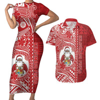 Tonga Christmas Couples Matching Short Sleeve Bodycon Dress and Hawaiian Shirt Kilisimasi Fiefia DT05 Red - Polynesian Pride