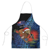 New Zealand Christmas Apron Santa Kiwi Bird With Pohutukawa Flowers DT05 Navy - Polynesian Pride