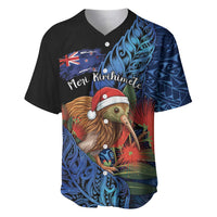 Personalised New Zealand Christmas Baseball Jersey Santa Kiwi Bird With Pohutukawa Flowers DT05 Navy - Polynesian Pride
