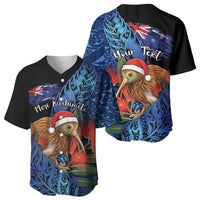 Personalised New Zealand Christmas Baseball Jersey Santa Kiwi Bird With Pohutukawa Flowers DT05 - Polynesian Pride