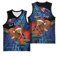 Personalised New Zealand Christmas Basketball Jersey Santa Kiwi Bird With Pohutukawa Flowers DT05 - Polynesian Pride