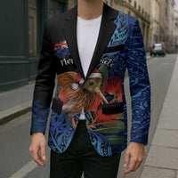 Personalised New Zealand Christmas Blazer Santa Kiwi Bird With Pohutukawa Flowers DT05 - Polynesian Pride